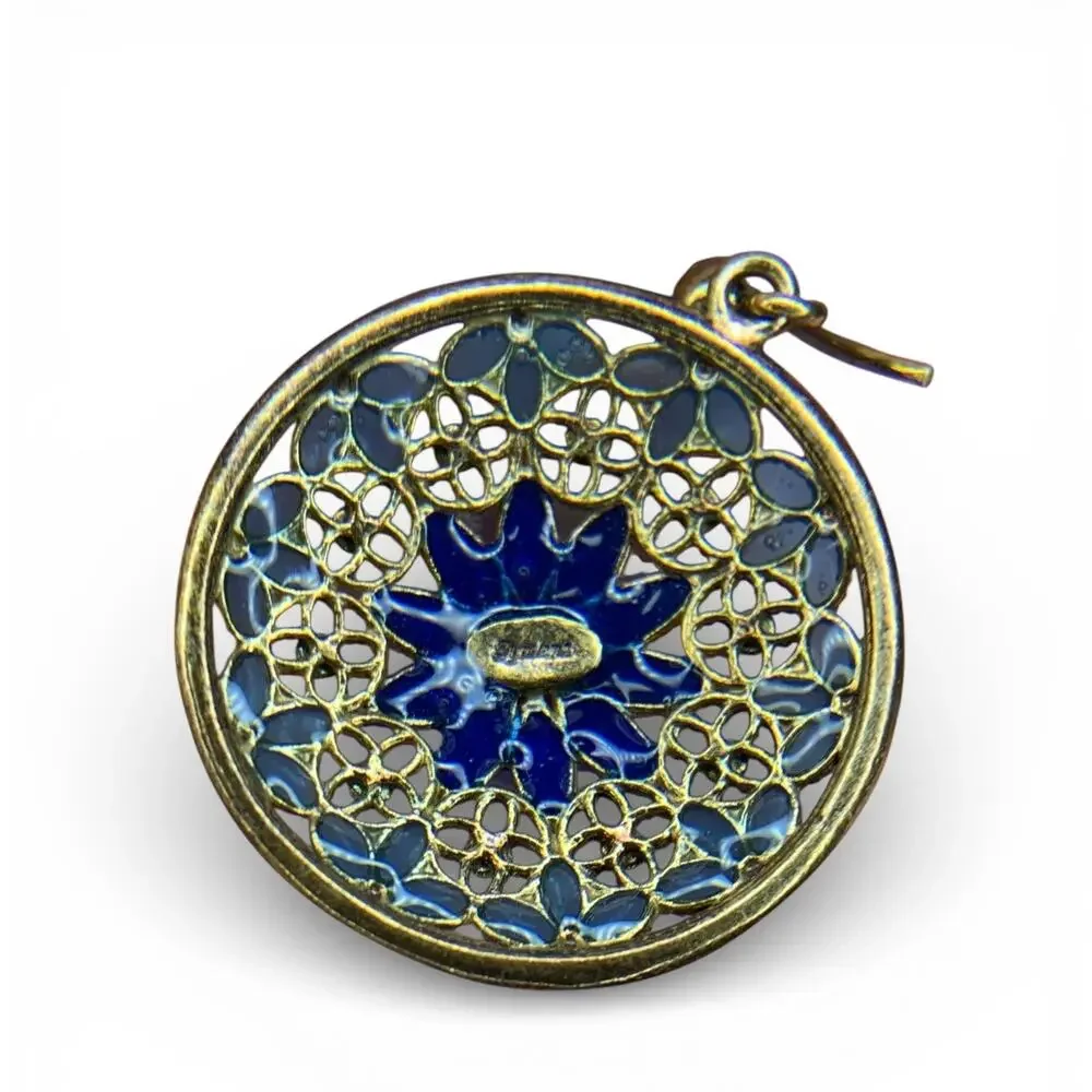 Italian Filigree 925 Silver Earrings | Blue Enamel Floral Drops